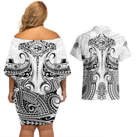 Hawaii Polynesian Couples Matching Off Shoulder Short Dress and Hawaiian Shirt Warrior symbol TS04 - Polynesian Pride