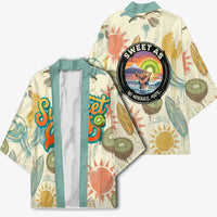 NZ Slang Sweet As Kiwi Shaka Sign Kimono New Zealand Surfboards Sun and Tropical Beach Retro