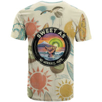NZ Slang Sweet As Kiwi Shaka Sign T Shirt New Zealand Surfboards Sun and Tropical Beach Retro
