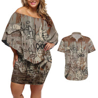 Choice Bro Graffiti Handshake Couples Matching Off Shoulder Short Dress and Hawaiian Shirt New Zealand Slang Fern Brick Wall and Urban Street Art