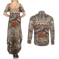 Choice Bro Graffiti Handshake Couples Matching Summer Maxi Dress and Long Sleeve Button Shirt New Zealand Slang Fern Brick Wall and Urban Street Art