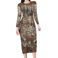 Choice Bro Graffiti Handshake Long Sleeve Bodycon Dress New Zealand Slang Fern Brick Wall and Urban Street Art