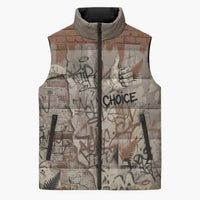 Choice Bro Graffiti Handshake Sleeveless Puffer Jacket New Zealand Slang Fern Brick Wall and Urban Street Art