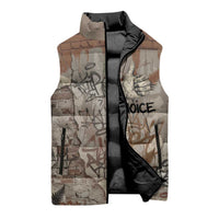 Choice Bro Graffiti Handshake Sleeveless Puffer Jacket New Zealand Slang Fern Brick Wall and Urban Street Art