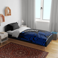 Pohnpei Federated States Of Micronesia Bedding Set Polynesian Tribal Heritage Art With Blue Island Tattoo Patterns