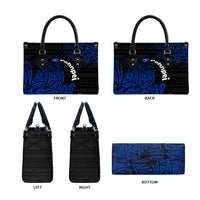 Pohnpei Federated States Of Micronesia Leather Bag Polynesian Tribal Heritage Art With Blue Island Tattoo Patterns