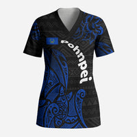 Pohnpei Federated States Of Micronesia Scrub Top Polynesian Tribal Heritage Art With Blue Island Tattoo Patterns