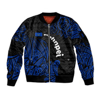 Pohnpei Federated States Of Micronesia Sleeve Zip Bomber Jacket Polynesian Tribal Heritage Art With Blue Island Tattoo Patterns