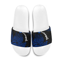 Pohnpei Federated States Of Micronesia Slide Sandals Polynesian Tribal Heritage Art With Blue Island Tattoo Patterns