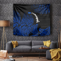 Pohnpei Federated States Of Micronesia Tapestry Polynesian Tribal Heritage Art With Blue Island Tattoo Patterns