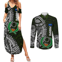 Pohnpei Federated States Of Micronesia Couples Matching Summer Maxi Dress and Long Sleeve Button Shirt Polynesian Tribal Heritage Art With Kaselehlie State Seal