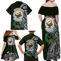 Pohnpei Federated States Of Micronesia Family Matching Off Shoulder Maxi Dress and Hawaiian Shirt Polynesian Tribal Heritage Art With Kaselehlie State Seal