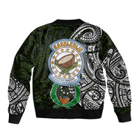 Pohnpei Federated States Of Micronesia Sleeve Zip Bomber Jacket Polynesian Tribal Heritage Art With Kaselehlie State Seal