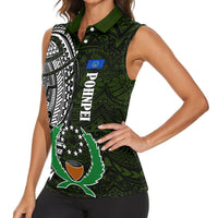 Pohnpei Federated States Of Micronesia Women Sleeveless Polo Shirt Polynesian Tribal Heritage Art With Kaselehlie State Seal