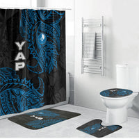 Yap Island Tribal Heritage Bathroom Set Micronesian Polynesian Tattoo Pattern Blue Black Cultural Art