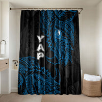 Yap Island Tribal Heritage Bathroom Set Micronesian Polynesian Tattoo Pattern Blue Black Cultural Art