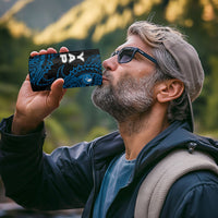 Yap Island Tribal Heritage 4 in 1 Can Cooler Tumbler Micronesian Polynesian Tattoo Pattern Blue Black Cultural Art