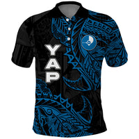 Yap Island Tribal Heritage Polo Shirt Micronesian Polynesian Tattoo Pattern Blue Black Cultural Art