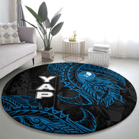 Yap Island Tribal Heritage Round Carpet Micronesian Polynesian Tattoo Pattern Blue Black Cultural Art