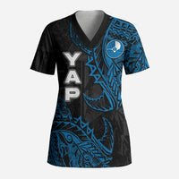 Yap Island Tribal Heritage Scrub Top Micronesian Polynesian Tattoo Pattern Blue Black Cultural Art