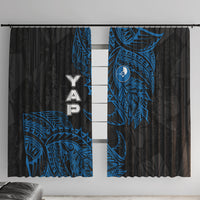 Yap Island Tribal Heritage Window Curtain Micronesian Polynesian Tattoo Pattern Blue Black Cultural Art