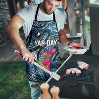 Yap Day Island Floral Tribal Heritage Apron Micronesian Hibiscus Pattern Polynesian Tattoo Blue Art
