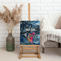 Yap Day Island Floral Tribal Heritage Canvas Wall Art Micronesian Hibiscus Pattern Polynesian Tattoo Blue Art