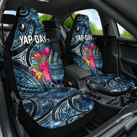 Yap Day Island Floral Tribal Heritage Car Seat Cover Micronesian Hibiscus Pattern Polynesian Tattoo Blue Art