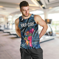 Yap Day Island Floral Tribal Heritage Men Tank Top Micronesian Hibiscus Pattern Polynesian Tattoo Blue Art
