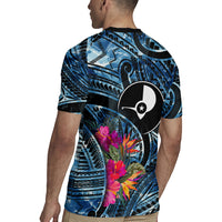 Yap Day Island Floral Tribal Heritage Rugby Jersey Micronesian Hibiscus Pattern Polynesian Tattoo Blue Art