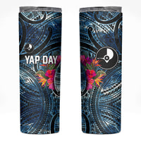 Yap Day Island Floral Tribal Heritage Skinny Tumbler Micronesian Hibiscus Pattern Polynesian Tattoo Blue Art