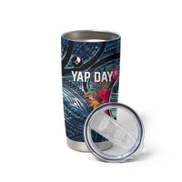 Yap Day Island Floral Tribal Heritage Tumbler Cup Micronesian Hibiscus Pattern Polynesian Tattoo Blue Art