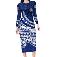 Northern Mariana Islands Saipan Family Matching Long Sleeve Bodycon Dress and Hawaiian Shirt Polynesian Tribal Pattern - Commonwealth Seal Art