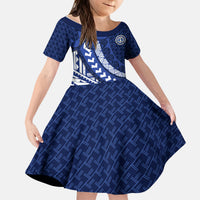 Northern Mariana Islands Saipan Kid Short Sleeve Dress Polynesian Tribal Pattern - Commonwealth Seal Art