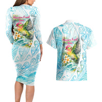 Saipan CMNI Couples Matching Long Sleeve Bodycon Dress and Hawaiian Shirt Polynesian Northern Mariana Islands Fruit Dove Watercolor