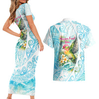 Saipan CMNI Couples Matching Short Sleeve Bodycon Dress and Hawaiian Shirt Polynesian Northern Mariana Islands Fruit Dove Watercolor