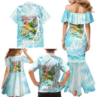 Saipan CMNI Family Matching Mermaid Dress and Hawaiian Shirt Polynesian Northern Mariana Islands Fruit Dove Watercolor