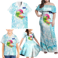 Saipan CMNI Family Matching Off Shoulder Maxi Dress and Hawaiian Shirt Polynesian Northern Mariana Islands Fruit Dove Watercolor