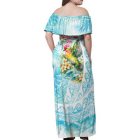 Saipan CMNI Family Matching Off Shoulder Maxi Dress and Hawaiian Shirt Polynesian Northern Mariana Islands Fruit Dove Watercolor