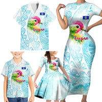 Saipan CMNI Family Matching Short Sleeve Bodycon Dress and Hawaiian Shirt Polynesian Northern Mariana Islands Fruit Dove Watercolor