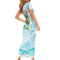 Saipan CMNI Family Matching Short Sleeve Bodycon Dress and Hawaiian Shirt Polynesian Northern Mariana Islands Fruit Dove Watercolor