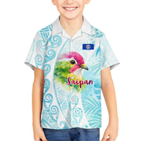 Saipan CMNI Kid Hawaiian Shirt Polynesian Northern Mariana Islands Fruit Dove Watercolor TS04 Kid Blue White - Polynesian Pride