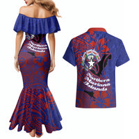 Saipan Northern Mariana Islands Couples Matching Mermaid Dress and Hawaiian Shirt Polynesian Tribal Tattoo Art With Hibiscus Flowers And Seal