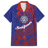 Saipan Northern Mariana Islands Family Matching Off Shoulder Short Dress and Hawaiian Shirt Polynesian Tribal Tattoo Art With Hibiscus Flowers And Seal