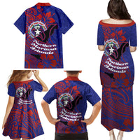 Saipan Northern Mariana Islands Family Matching Puletasi and Hawaiian Shirt Polynesian Tribal Tattoo Art With Hibiscus Flowers And Seal