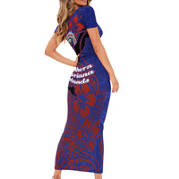 Saipan Northern Mariana Islands Short Sleeve Bodycon Dress Polynesian Tribal Tattoo Art With Hibiscus Flowers And Seal
