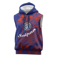 Saipan Northern Mariana Islands Sleeveless Hoodie Polynesian Tribal Tattoo Art With Hibiscus Flowers And Seal