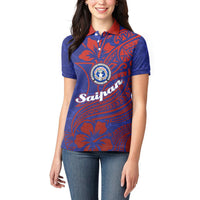 Saipan Northern Mariana Islands Women Polo Shirt Polynesian Tribal Tattoo Art With Hibiscus Flowers And Seal