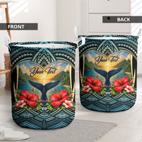 Personalized Masefau American Samoa Whale Laundry Basket Polynesian Tribal Pattern Tropical Hibiscus