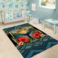 Personalized Masefau American Samoa Whale Area Rug Polynesian Tribal Pattern Tropical Hibiscus